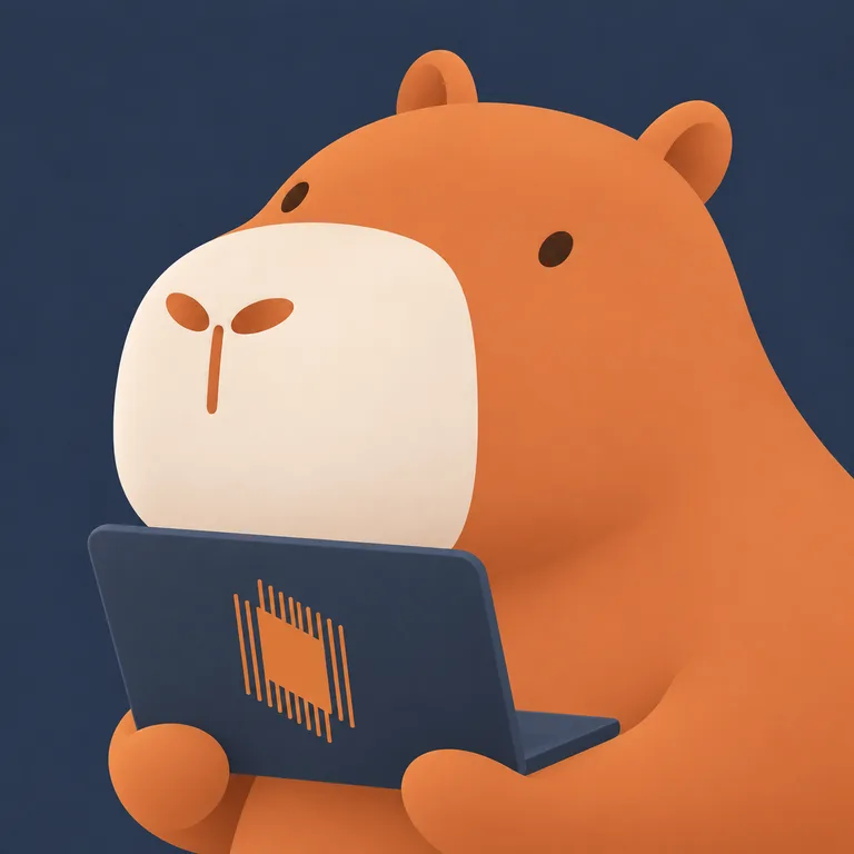 Chip, Ashmore’s capybara mascot, ready to work on his laptop